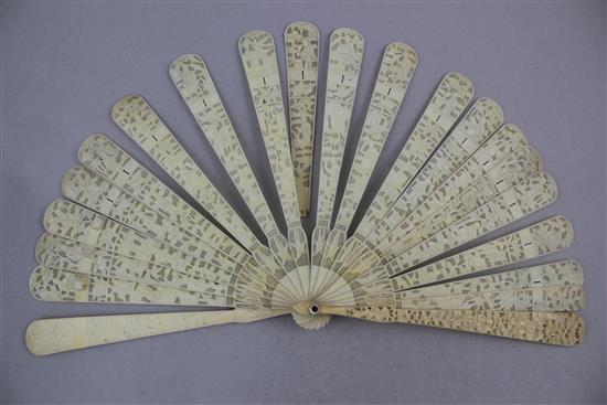 A group of Chinese export ivory items, 19th century, fan 17.5cm.